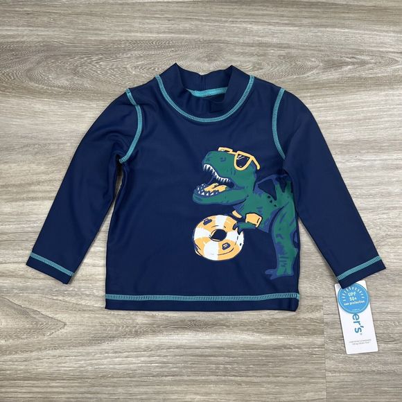 Carters Baby Boy 2 Piece Dino Rash Guard Plus Swim Trunks‎ Set Brand New - Picture 4 of 14